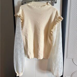 Cozy Casual Cream Lace Sleeve Blouse